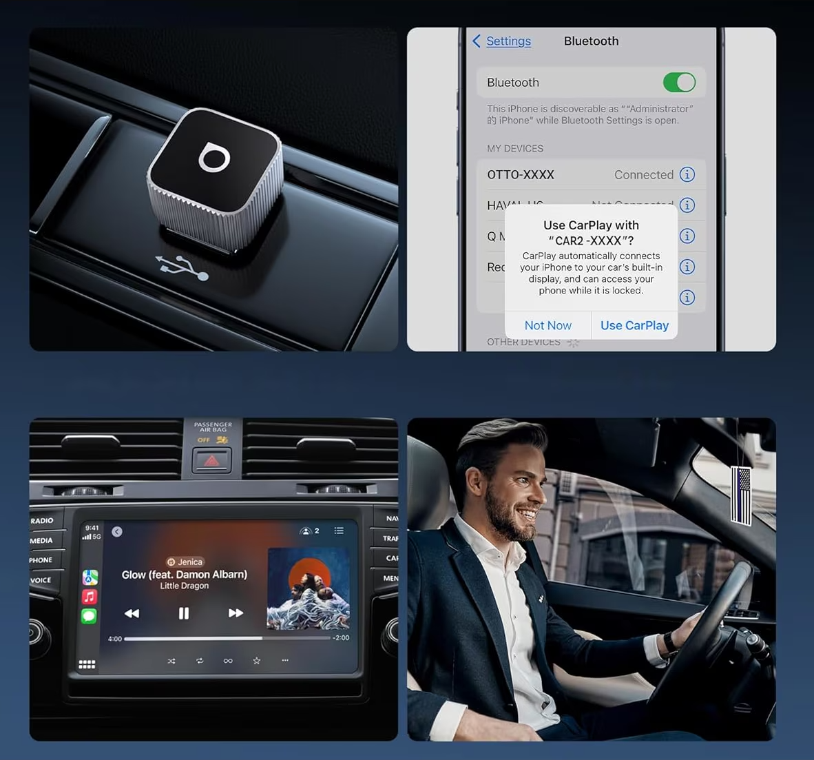 Adattatore Carplay / Android Auto Wireless Ottocast Mini Cube Style B per Apple iPhone / Serie Android CP88-T2