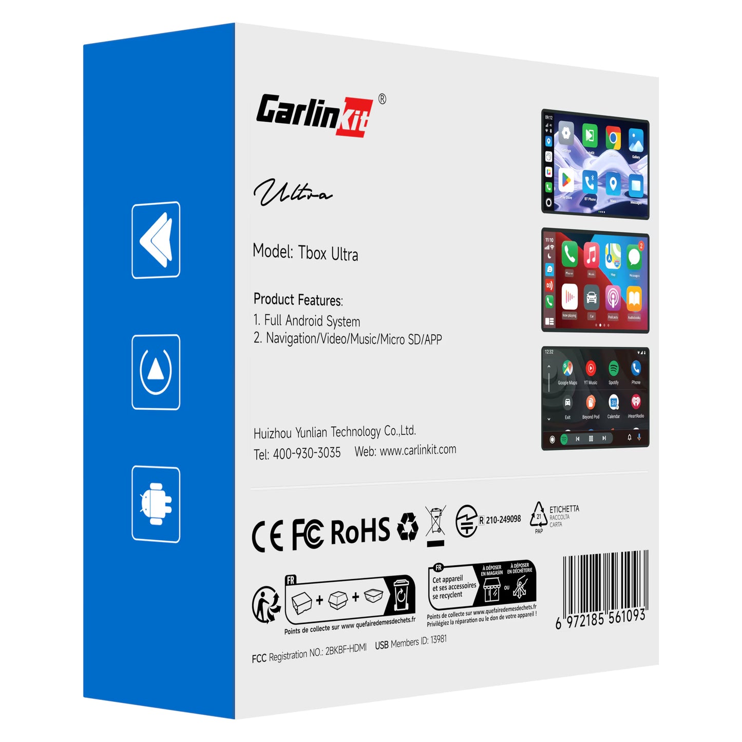 Adattatore Carplay / Android Auto Wireless Carlinkit TBox Ultra 2 per Apple iPhone / Serie Android, 8GB RAM / 128GB, 5G