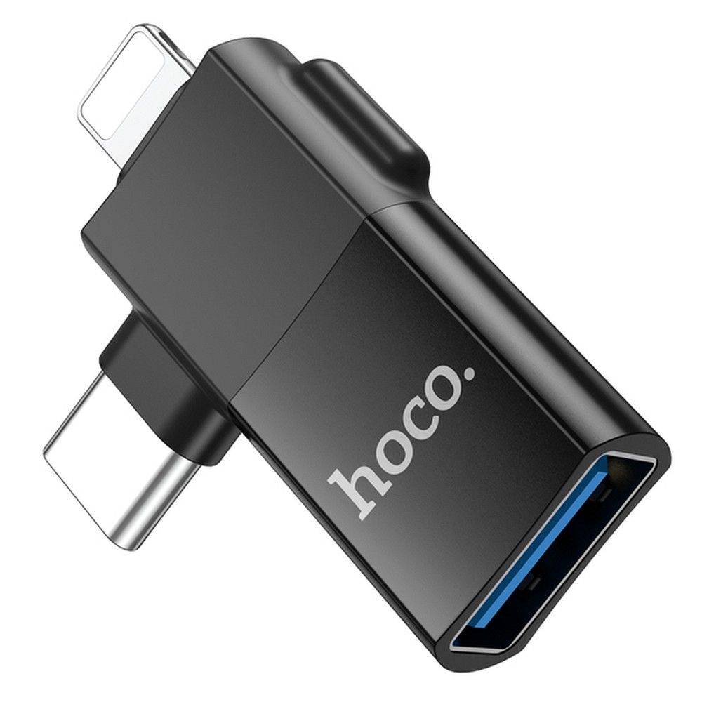 Adattatore OTG USB-C / Lightning - USB-A HOCO UA17, Nero