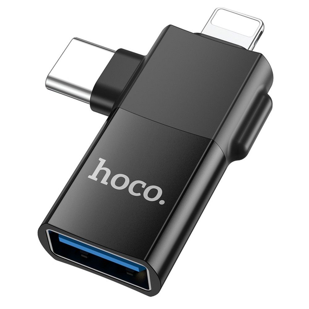 Adattatore OTG USB-C / Lightning - USB-A HOCO UA17, Nero