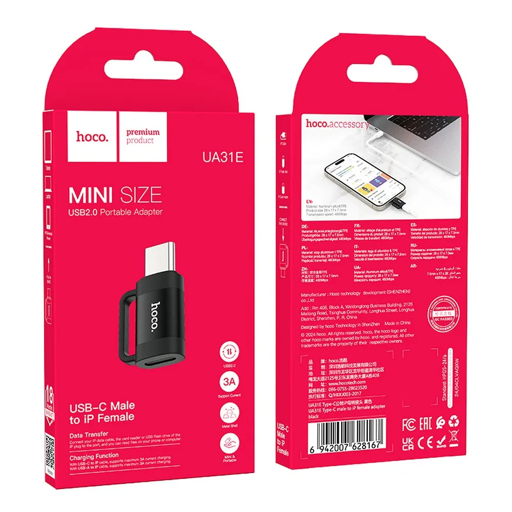 Adattatore Dati e Ricarica Lightning - USB-C HOCO UA31E, Nero