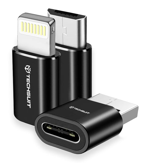Adattatore Dati e Ricarica USB-C - Lightning / microUSB / USB-A Techsuit A19 TriFlashX 3in1, Nero