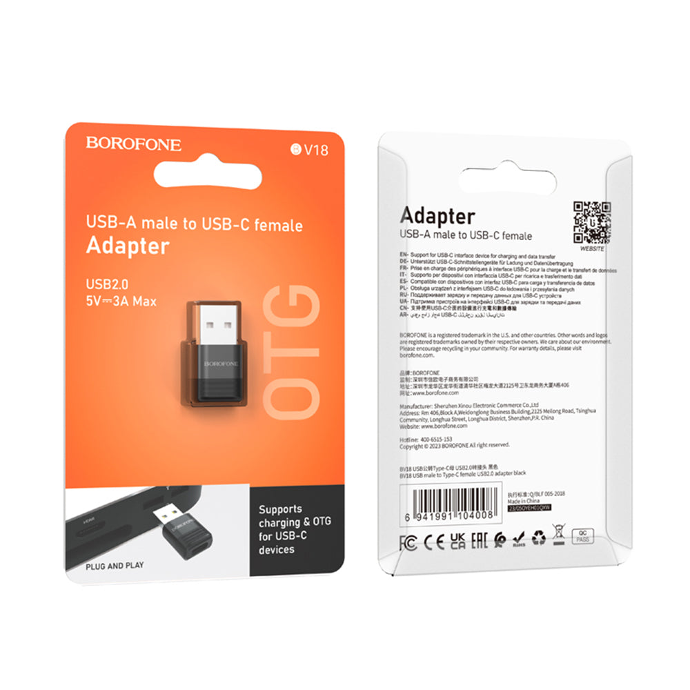 USB-C to USB-A Data and Charging Adapter Borofone BV18, Black