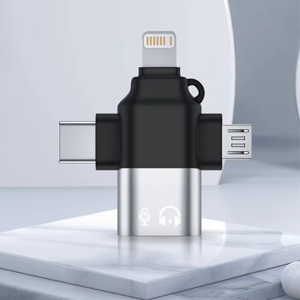 Adattatore OTG Lightning / microUSB / USB-C - USB-A Techsuit A17 SoundVoltX, Nero