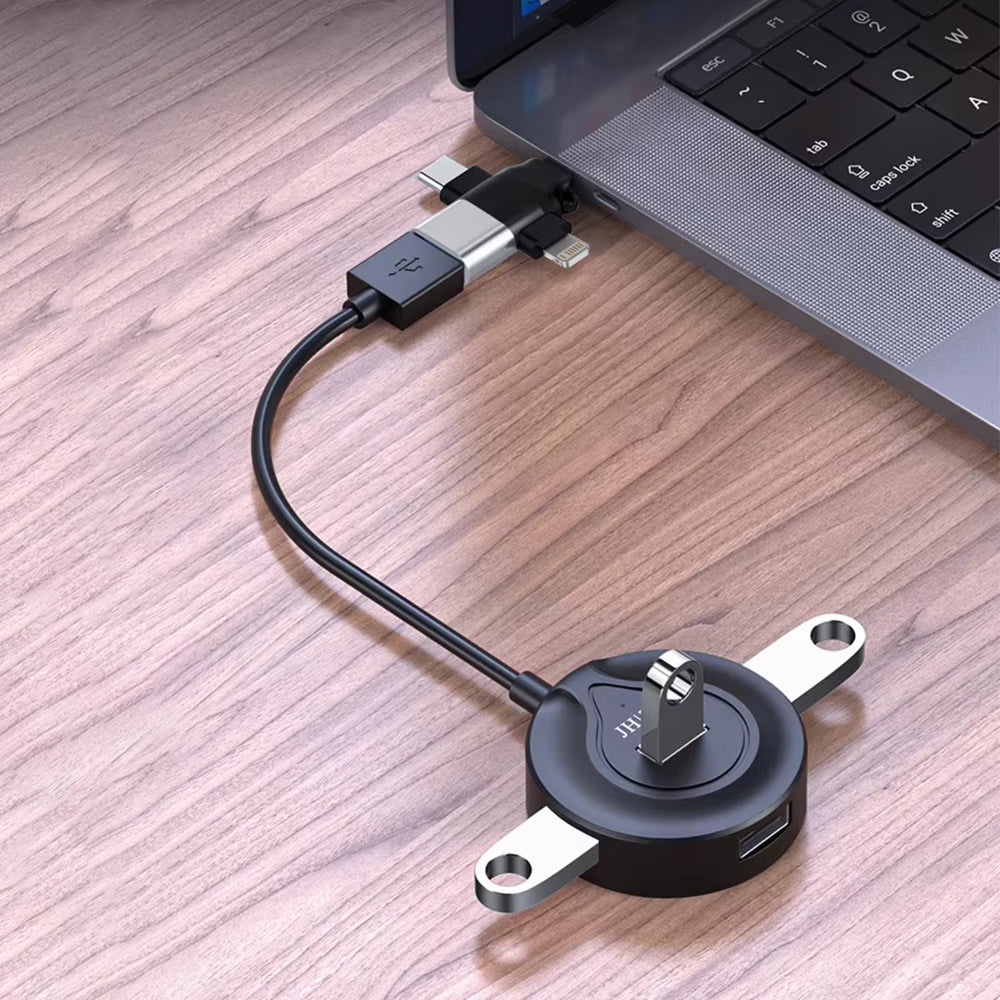 Adattatore OTG Lightning / microUSB / USB-C - USB-A Techsuit A17 SoundVoltX, Nero