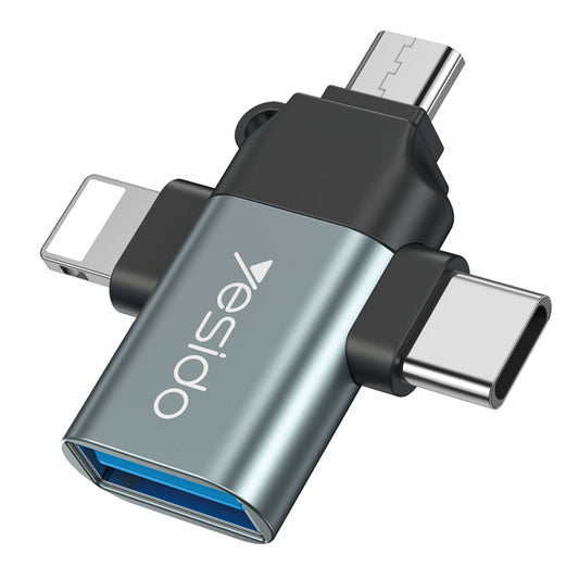 Adattatore OTG Lightning / microUSB / USB-C - USB-A Yesido GS15, Nero