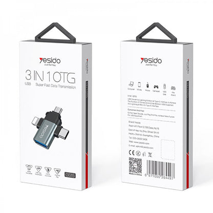 Adattatore OTG Lightning / microUSB / USB-C - USB-A Yesido GS15, Nero