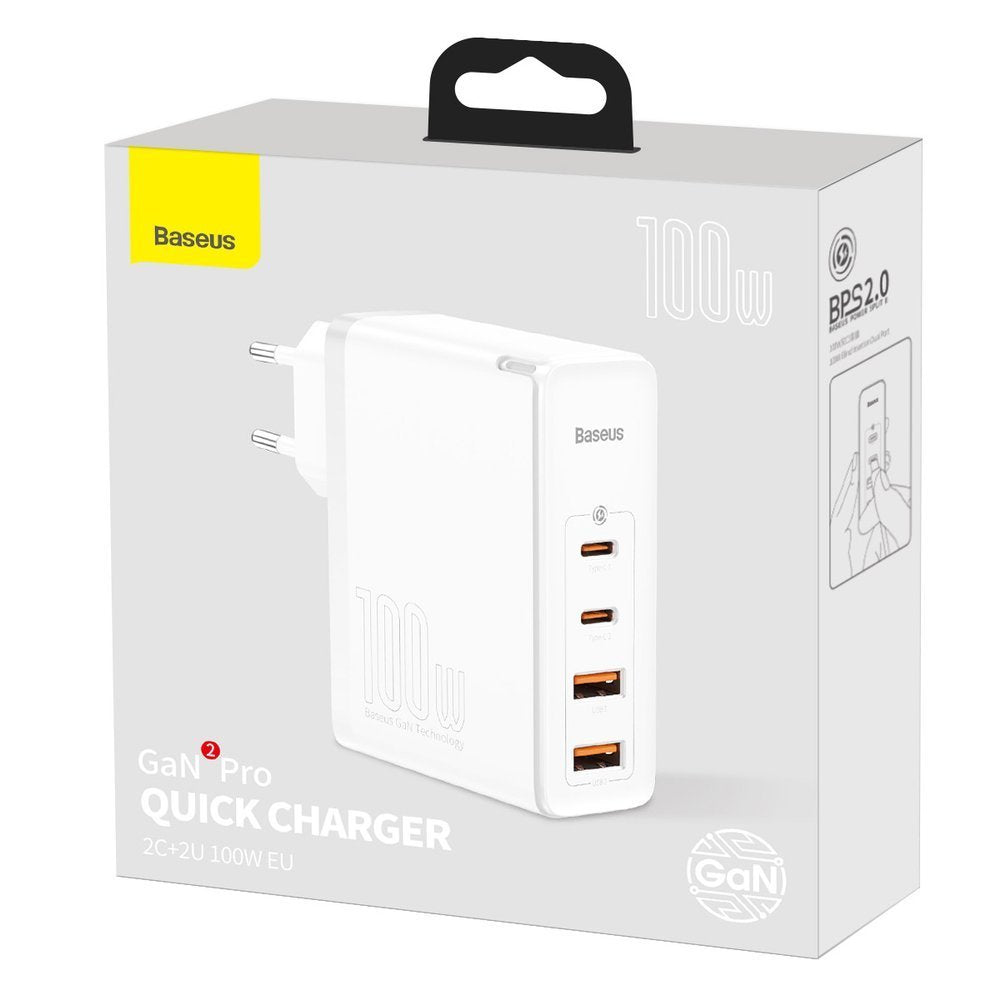 Caricatore di rete Baseus GaN2 Pro, 100W, 3A, 2 x USB-A - 2 x USB-C, bianco CCGAN2P-L02