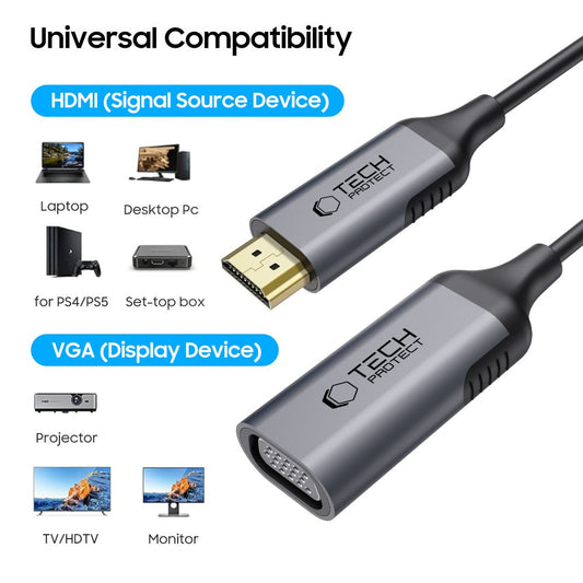 Adattatore Video Tech-Protect Ultraboost, VGA - HDMI, 1080P, Nero
