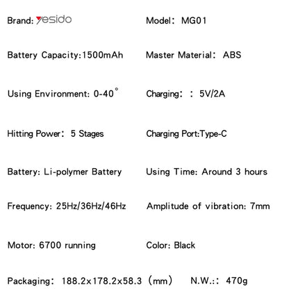 Apparecchio Massaggio Yesido MG01, Nero