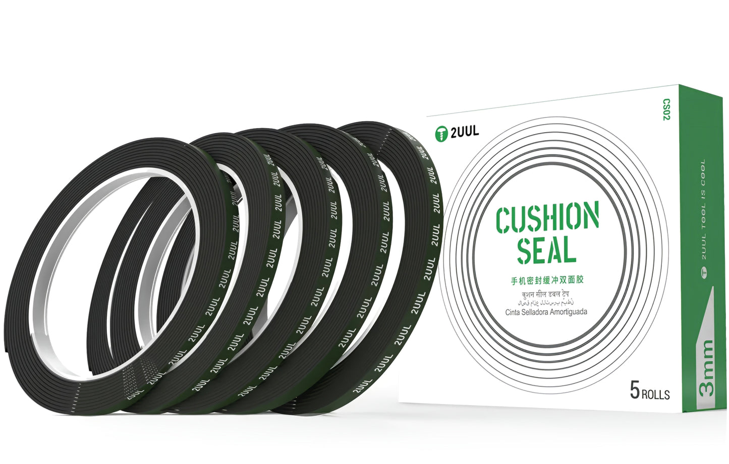 Nastro Adesivo 2UUL CS01, 3mm, Nero, Set da 5 pezzi