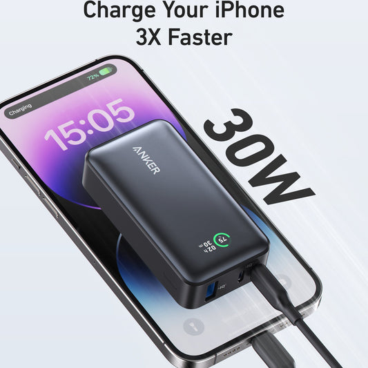 Batteria Esterna Anker 533, 10000mAh, 30W, QC + PD, 1 x USB-A - 2 x USB-C, Nera A1256G11