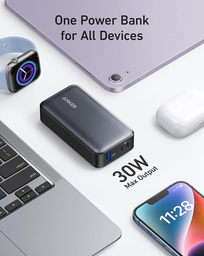 Batteria esterna Anker 533, 10000 mAh, 30 W, QC + PD, 1 x USB-A - 2 x USB-C, nero A1256G12