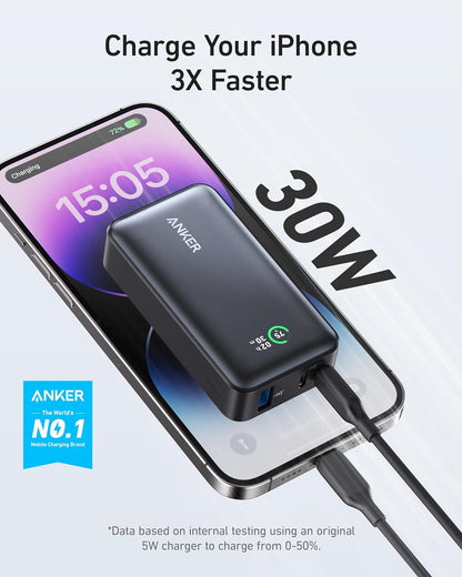 Batteria esterna Anker 533, 10000 mAh, 30 W, QC + PD, 1 x USB-A - 2 x USB-C, nero A1256G12