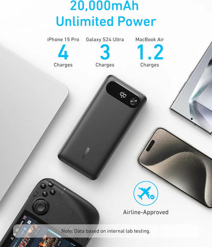 Batteria Esterna Anker PowerCore, 20000mAh, 87W, QC + PD, 1 x USB-A - 2 x USB-C, Nera, Resigillata A1383H11