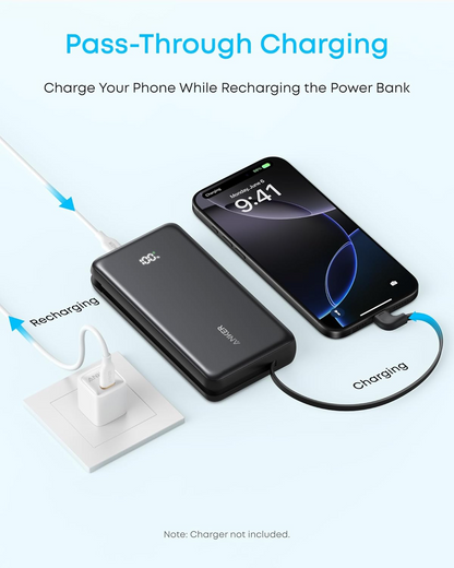Batteria Esterna Anker Zolo, 10000mAh, 22.5W, QC + PD, 1 x USB-A - 2 x USB-C, Nera A110DH11