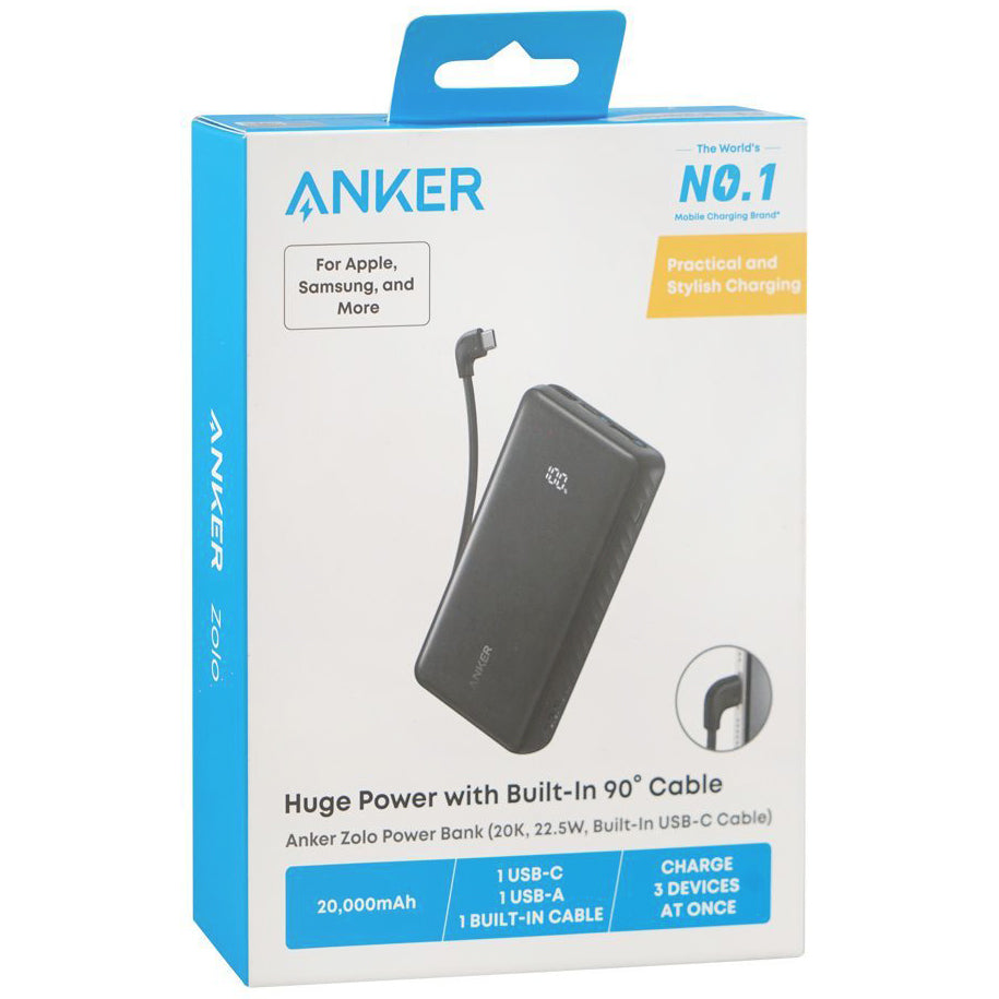 Batteria Esterna Anker Zolo, 20000mAh, 22.5W, QC + PD, 1 x USB-A - 2 x USB-C, Nera A110EH11