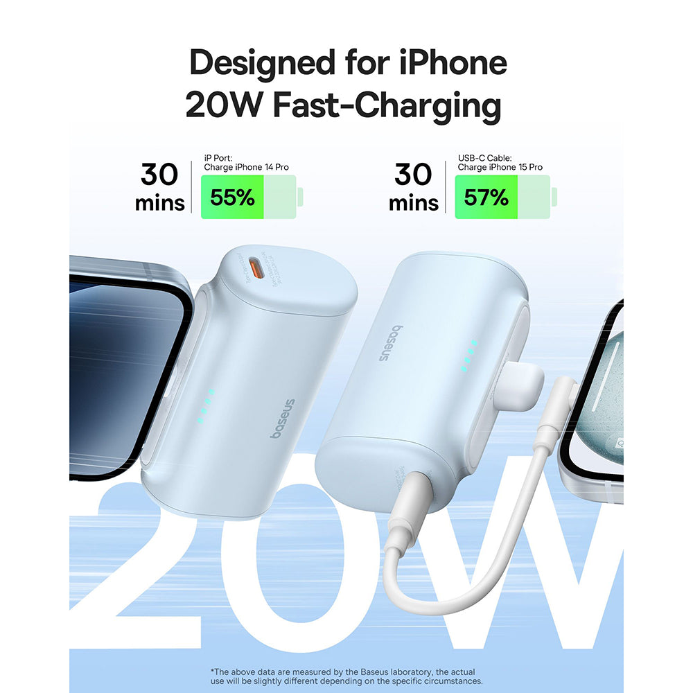 Batteria Esterna Baseus Compact, 5000mAh, 20W, PD, 1 x Lightning - 1 x USB-C, Blu P10068307313-00