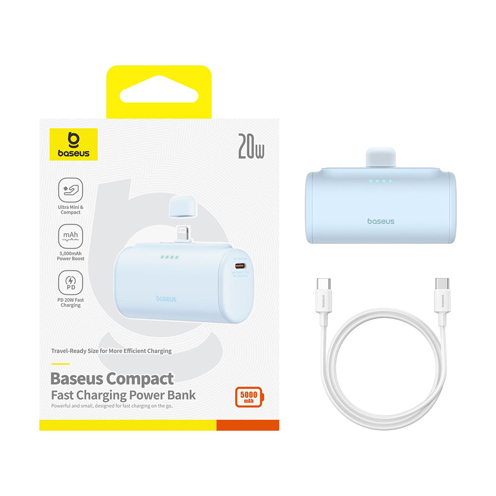 Batteria Esterna Baseus Compact, 5000mAh, 20W, PD, 1 x Lightning - 1 x USB-C, Blu P10068307313-00
