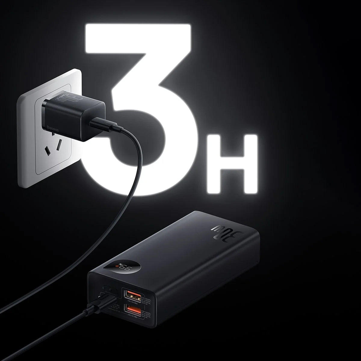 Batteria Esterna Baseus Adaman2, 10000mAh, 30W, QC + PD, 1 x USB-C - 2 x USB-A, Nera PPAD040101
