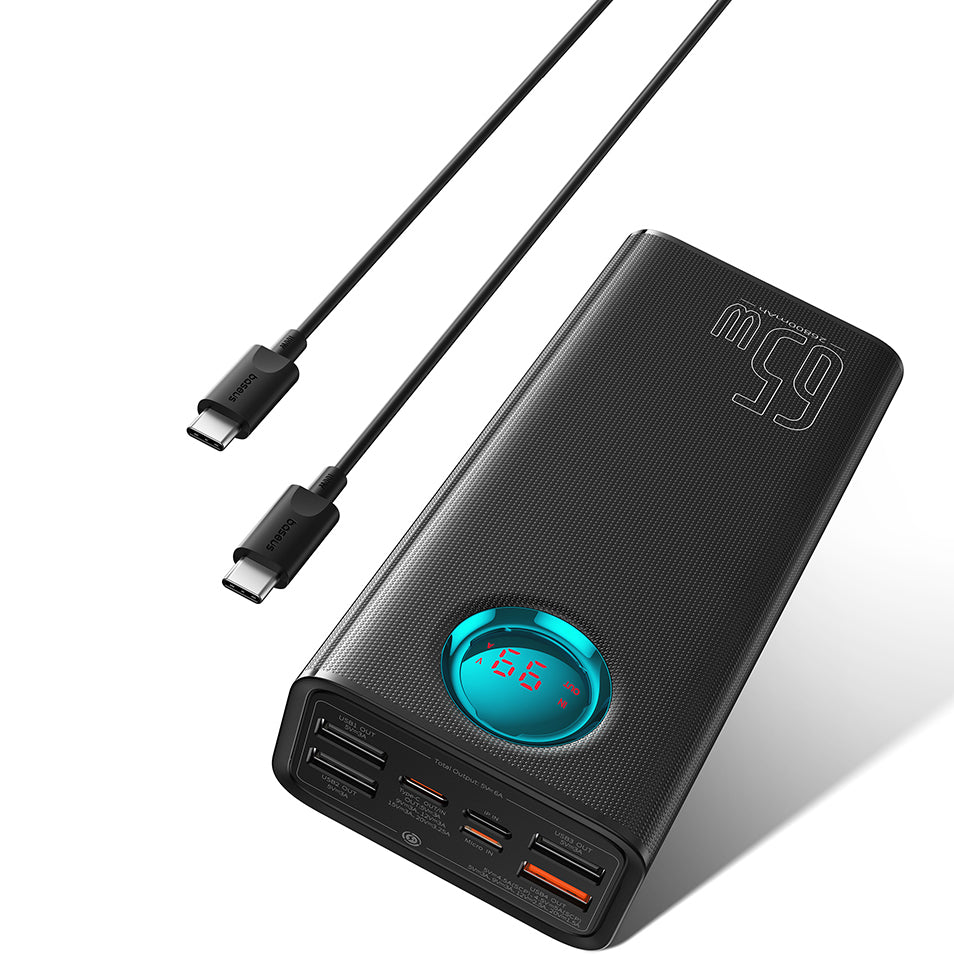 Batteria Esterna Baseus Amblight Display Digitale, 26800mAh, 65W, QC + PD, 1 x USB-C - 4 x USB-A, Nera P10022402113-00