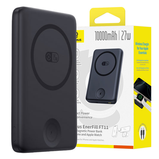 Batteria Esterna Baseus Bank EnerFill FT11, 10000mAh, 27W, PD + QI + FQI, 2 x QI - 1 x USB-C, Nera P1008210G123-00