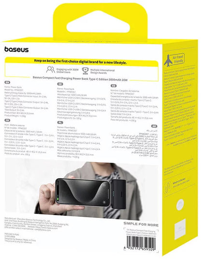 Batteria Esterna Baseus Compact, 5000mAh, 20W, PD, 2 x USB-C, Nera P10068306113-00