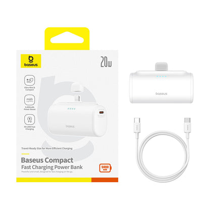 Batteria Esterna Baseus Compact, 5000mAh, 20W, PD, 1 x Lightning - 1 x USB-C, Bianca P10068307213-00