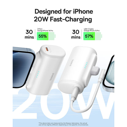 Batteria Esterna Baseus Compact, 5000mAh, 20W, PD, 1 x Lightning - 1 x USB-C, Bianca P10068307213-00