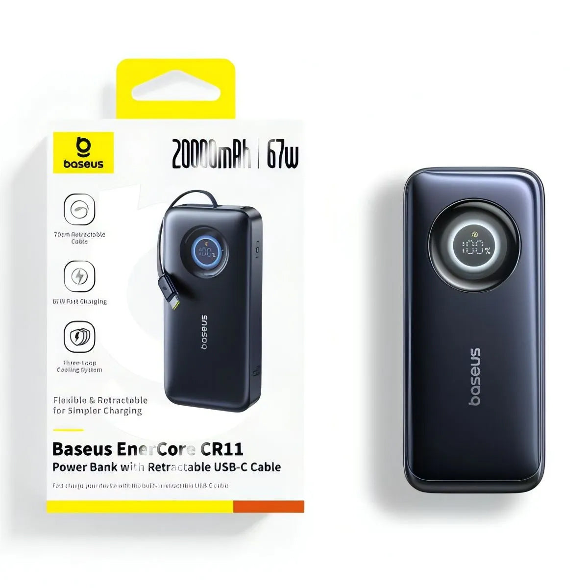 Baseus EnerCore CR11 External Battery, 20000mAh, 67W, PD, 2 x USB-C, Black E0027H00