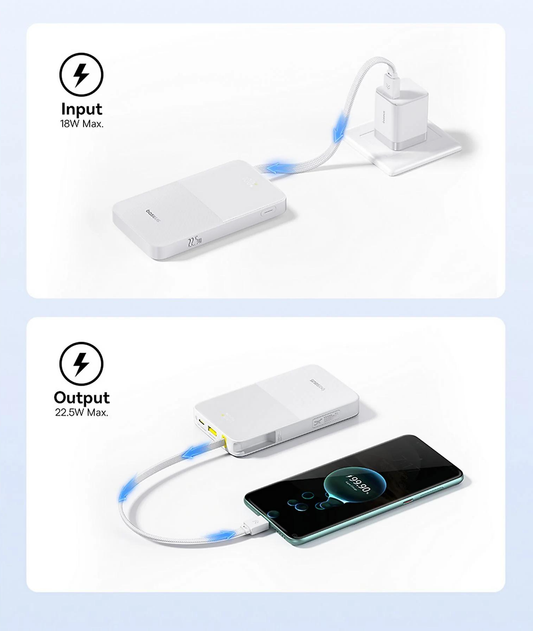 Batteria Esterna Baseus EnerFill Bipow2 Pro, 10000mAh, 22.5W, QC + PD, 1 x USB-A - 2 x USB-C, Bianca E0027601
