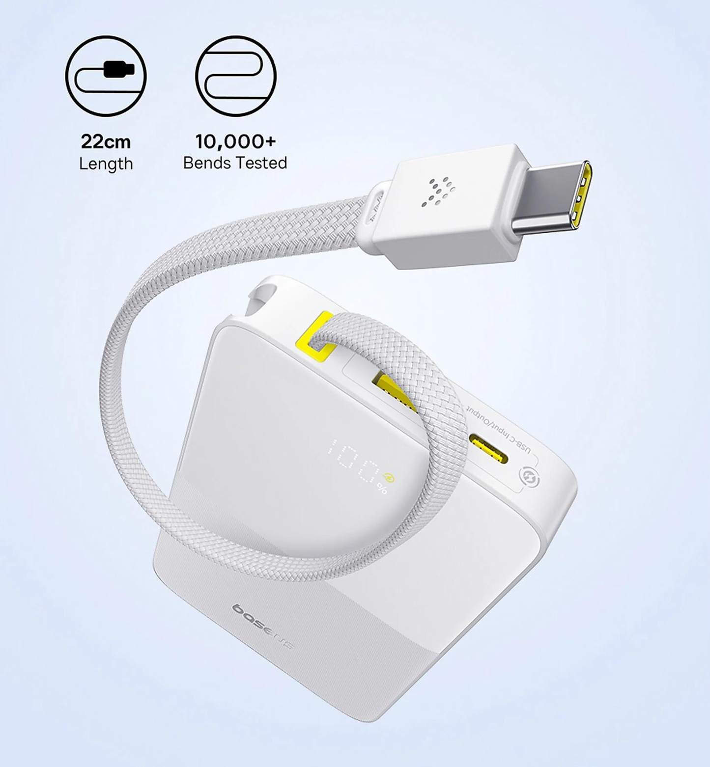 Batteria Esterna Baseus EnerFill Bipow2 Pro, 10000mAh, 22.5W, QC + PD, 1 x USB-A - 2 x USB-C, Bianca E0027601