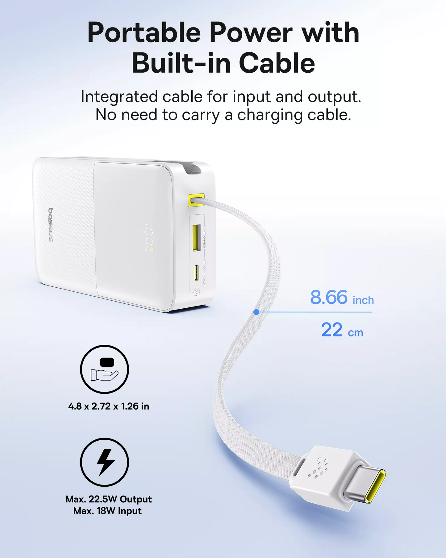 Batteria Esterna Baseus EnerFill Bipow2 Pro, 20000mAh, 22.5W, QC + PD, 1 x USB-A - 2 x USB-C, Bianca E0027700