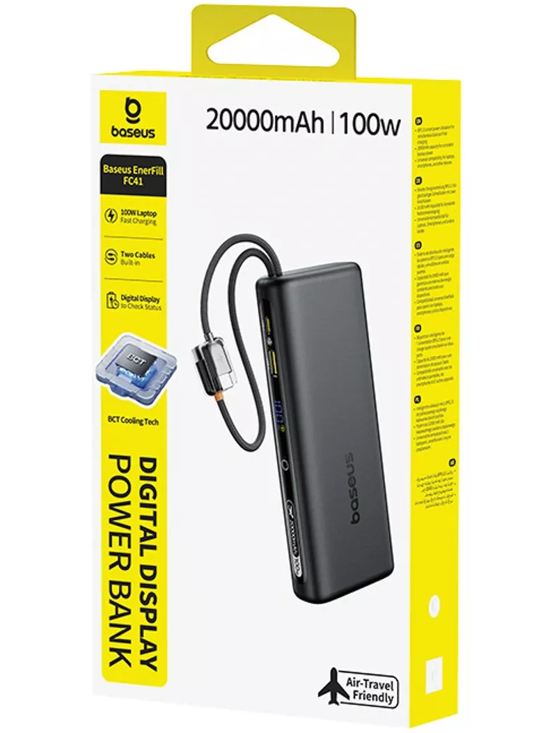 Batteria Esterna Baseus EnerFill FC41, 20000mAh, 100W, QC + PD, 1 x USB-A - 3 x USB-C, Nera E0028N03