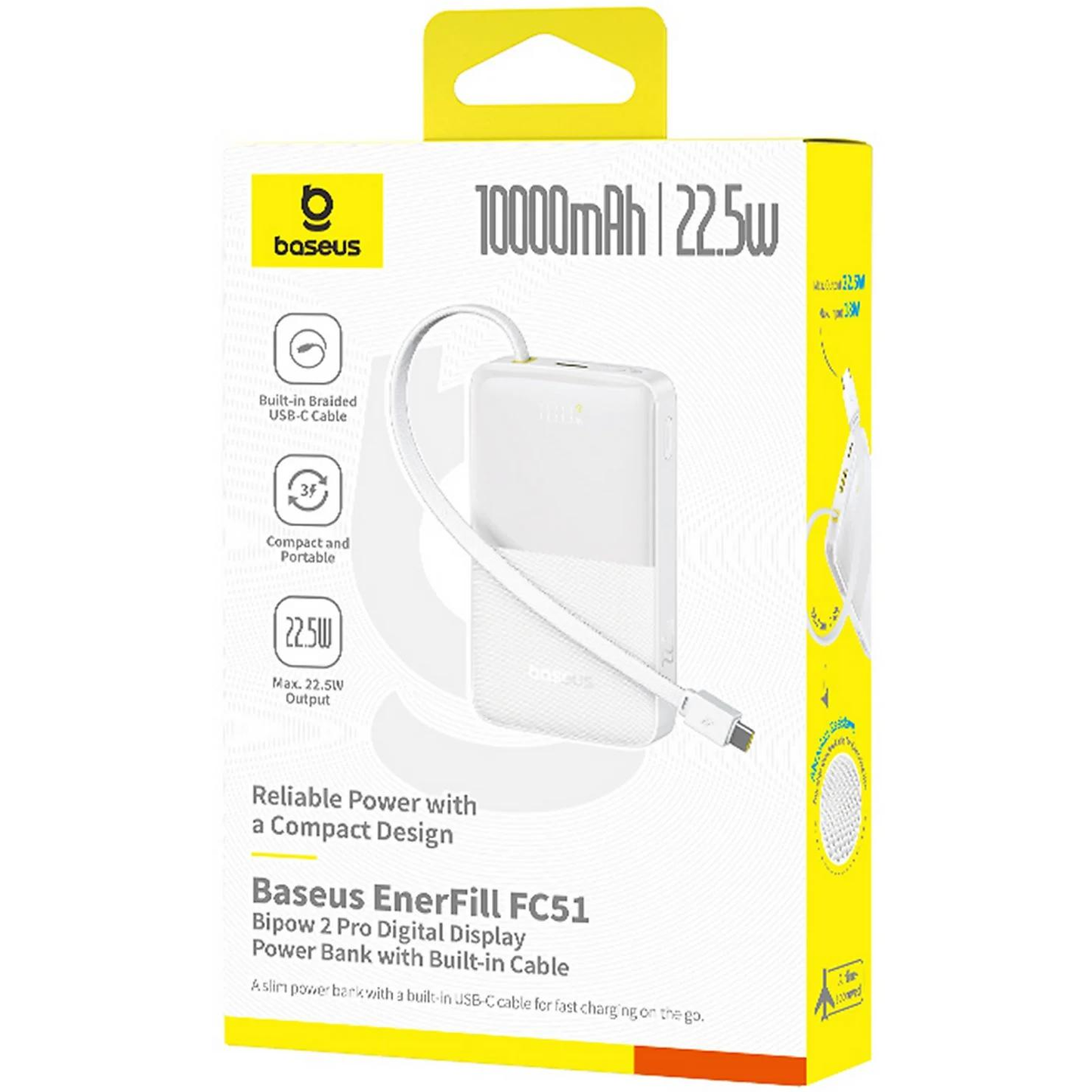 Batteria Esterna Baseus EnerFill Bipow2 Pro, 10000mAh, 22.5W, QC + PD, 1 x USB-A - 2 x USB-C, Bianca E0027601