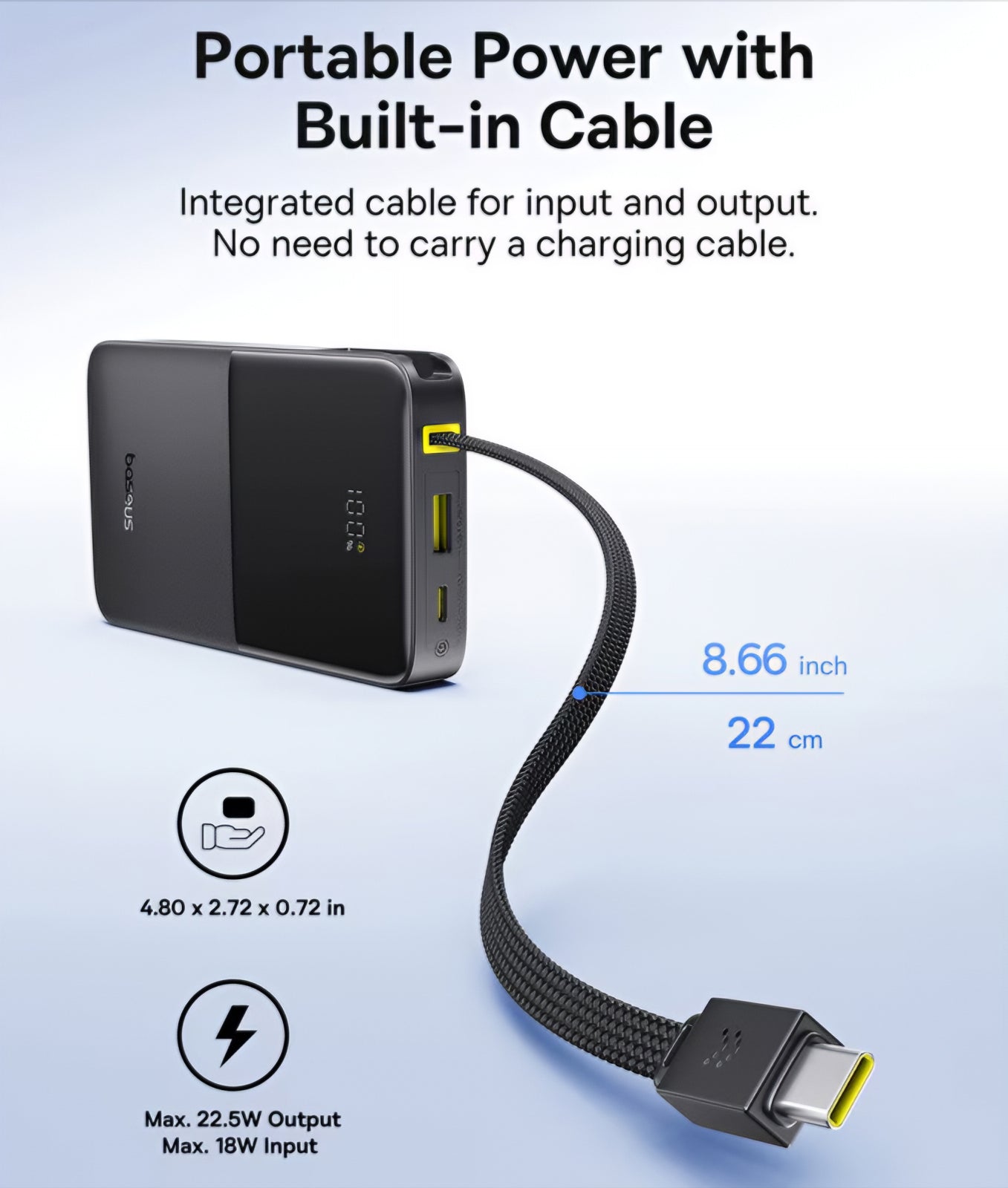 Batteria Esterna Baseus EnerFill Bipow2 Pro, 10000mAh, 22.5W, QC + PD, 1 x USB-A - 2 x USB-C, Nera E0027600