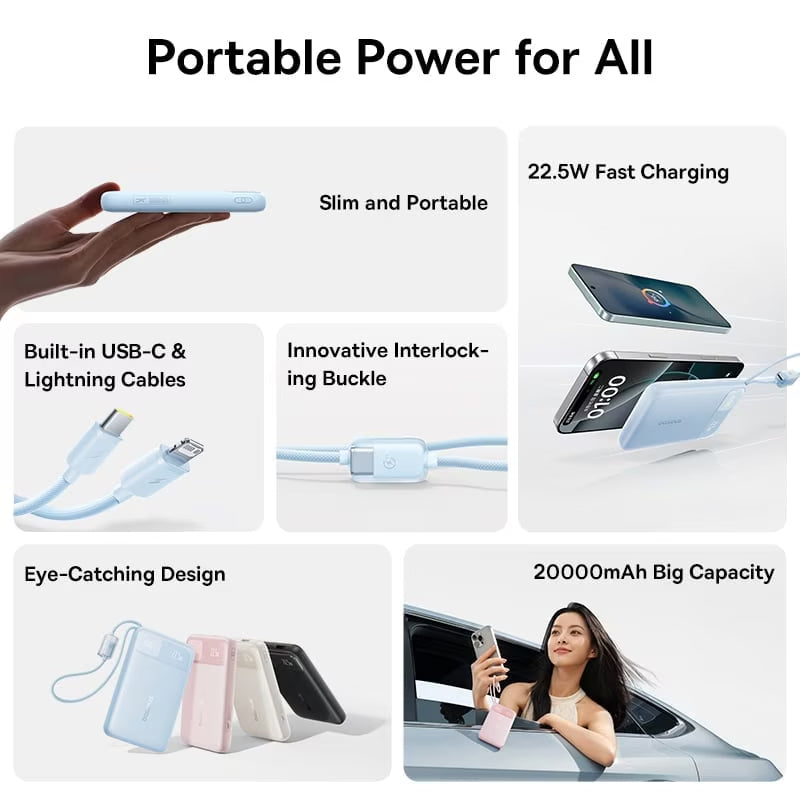 Batteria Esterna Baseus EnerFill FC11, 20000mAh, 22.5W, QC + PD, 1 x Lightning - 1 x USB-A - 2 x USB-C, Nera E0027S04