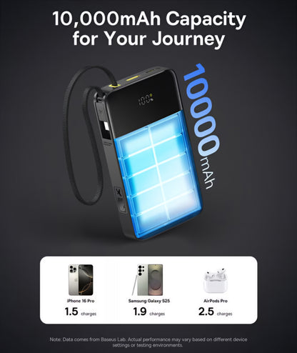 Batteria Esterna Baseus EnerFill Bipow2 Pro, 10000mAh, 22.5W, QC + PD, 1 x USB-A - 2 x USB-C, Nera E0027600