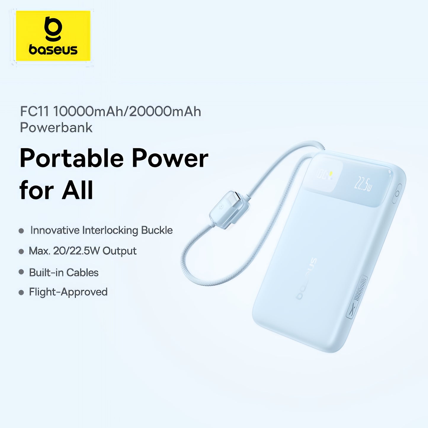 Batteria Esterna Baseus EnerFill FC11, 20000mAh, 22.5W, QC + PD, 1 x Lightning - 1 x USB-A - 2 x USB-C, Blu E0027S06