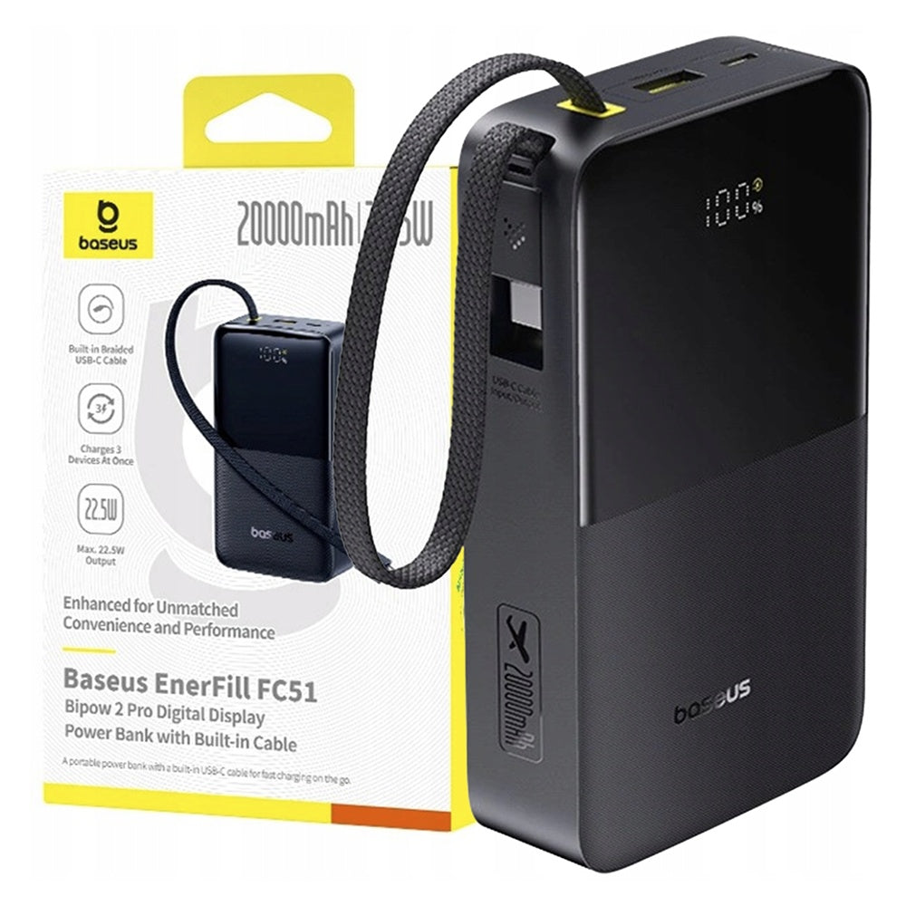 Batteria Esterna Baseus EnerFill Bipow2 Pro, 20000mAh, 22.5W, QC + PD, 1 x USB-A - 2 x USB-C, Nera E0027701