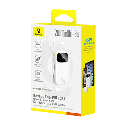 Batteria Esterna Baseus EnerFill FC31 Qpow 3, 10000mAh, 45W, QC + PD, 1 x Lightning - 1 x USB-A - 2 x USB-C, Bianca E0028C01