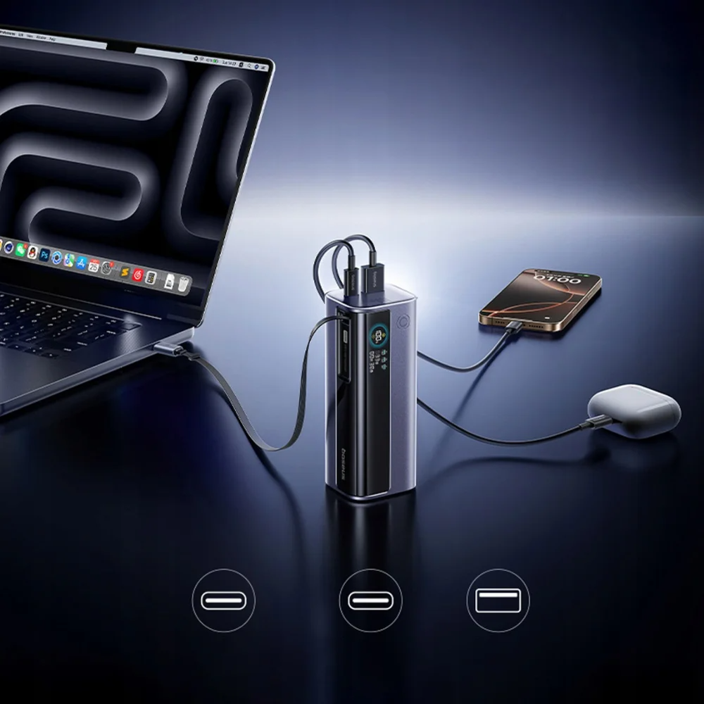 Batteria Esterna Baseus EnerGeek GR11, 10000mAh, 100W, QC + PD, 1 x USB-A - 2 x USB-C, Grigio E0027A01
