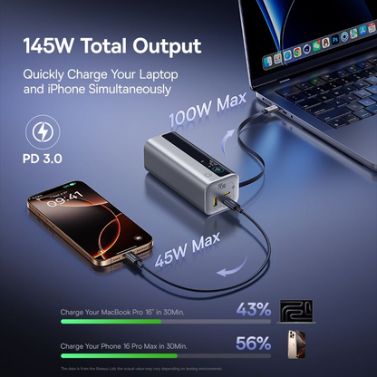 Batteria Esterna Baseus EnerGeek GR11, 20000mAh, 145W, QC + PD, 1 x USB-A - 3 x USB-C, Argento E0027B02