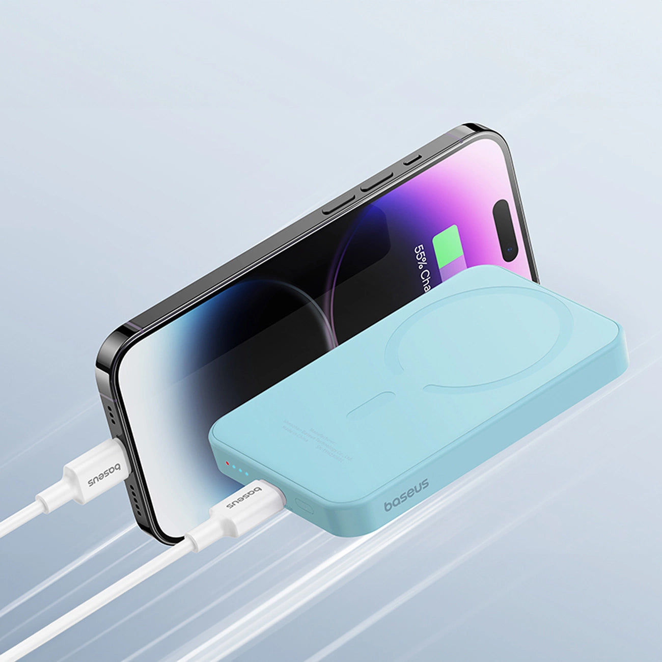 Baseus Magnetic Mini Batteria esterna senza fili, 5000mAh, 20W, PD + FQI, 1 x QI - 1 x USB-C, blu P10022107313-00 