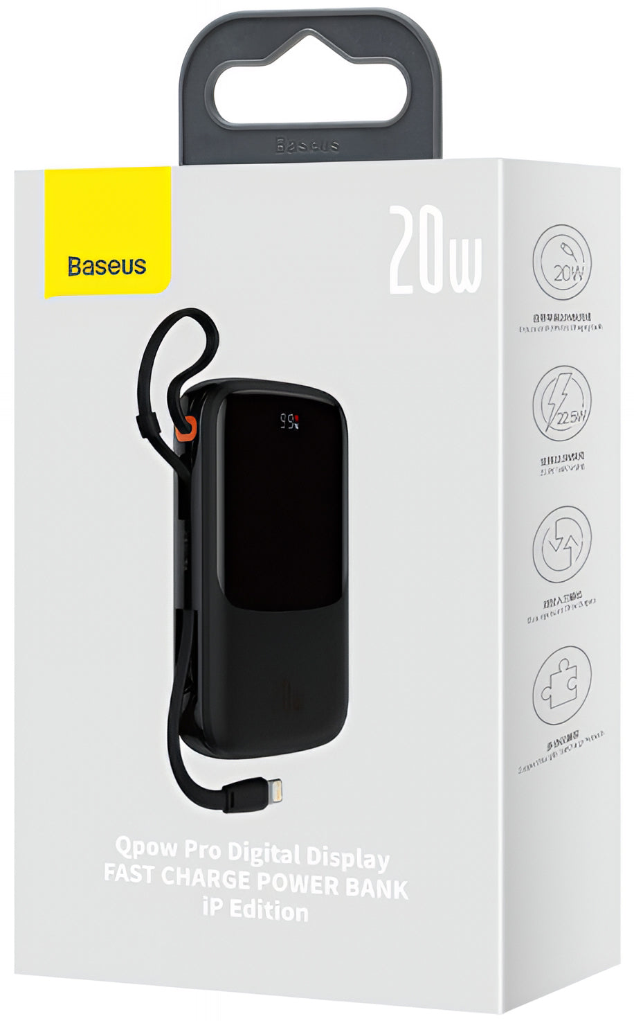 Batteria Esterna Baseus Qpow Pro, 20000mAh, 20W, QC + PD, 1 x Lightning - 1 x USB-A - 1 x USB-C, Nera PPQD060201