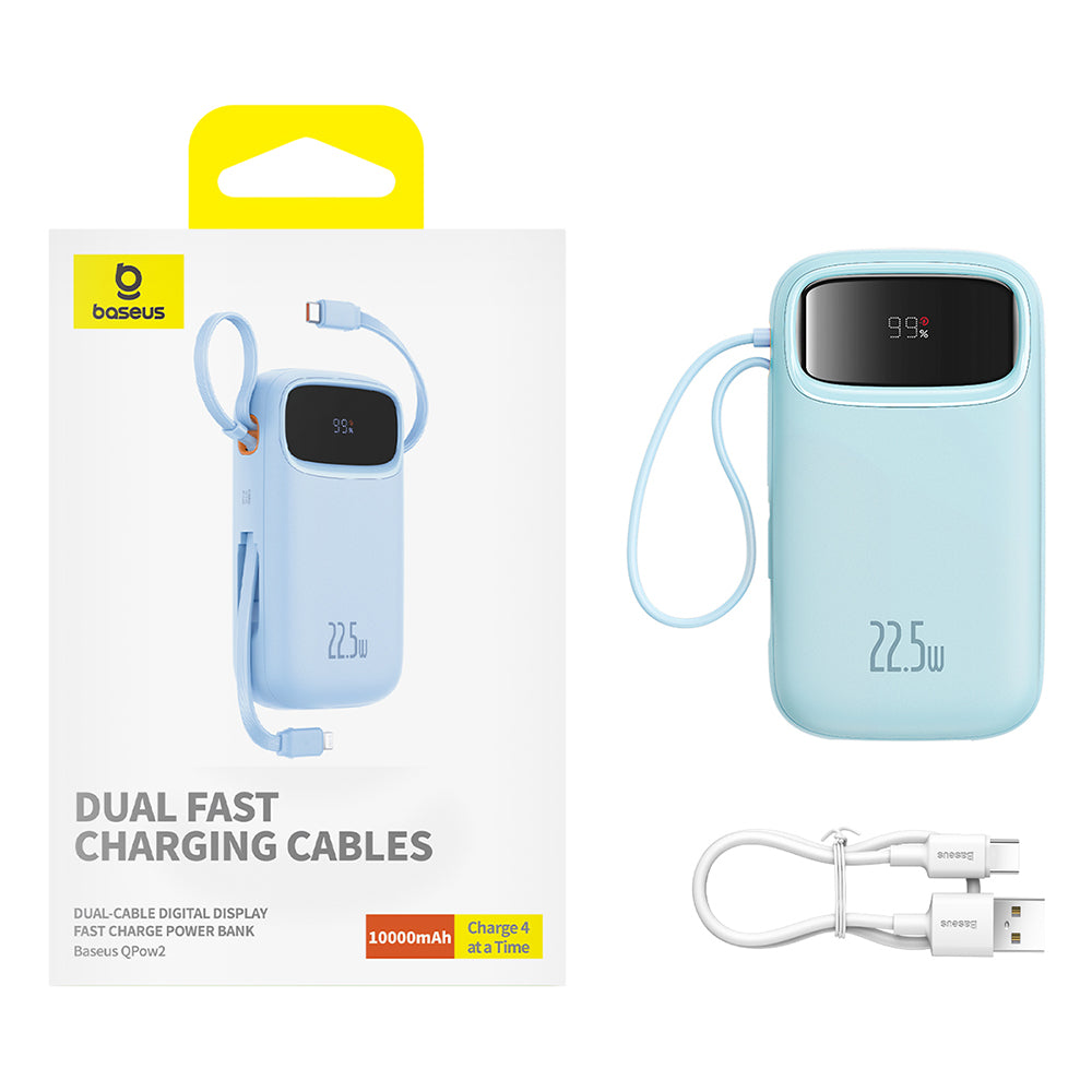 Batteria Esterna Baseus Qpow Pro+, 10000mAh, 22.5W, QC + PD, 1 x Lightning - 1 x USB-A - 2 x USB-C, Blu P10055003313-00
