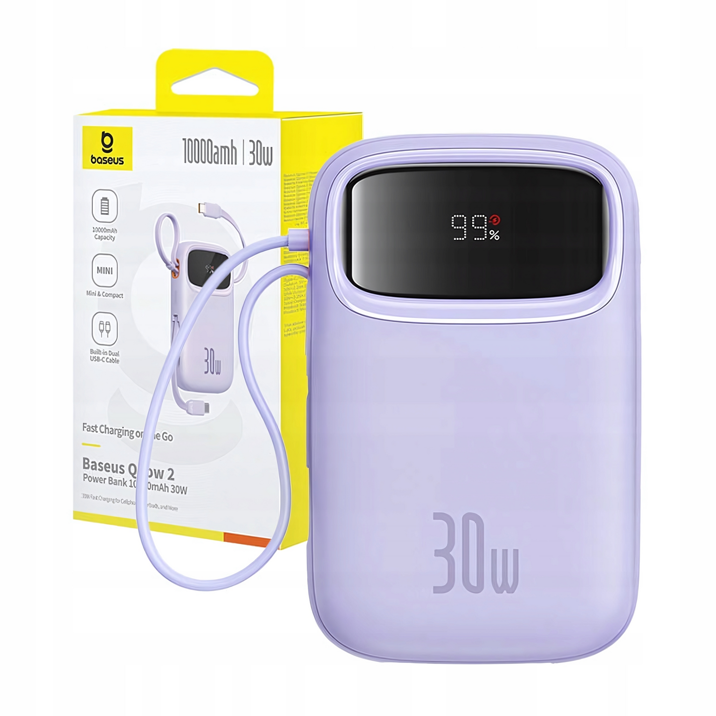 Batteria Esterna Baseus Qpow2, 10000mAh, 30W, QC + PD, 1 x USB-A - 3 x USB-C, Viola P10055008513-00