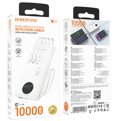 Batteria esterna Borofone BJ53 Power, 10000mAh, 10W, 1 x Lightning - 1 x microUSB - 1 x USB-A - 1 x USB-C, Bianco