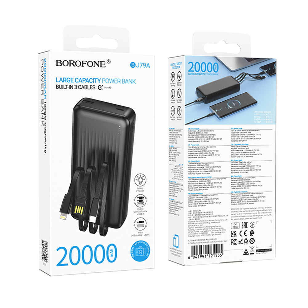 Batteria Esterna Borofone BJ79 Clever, 20000mAh, 10W, 1 x Lightning - 1 x USB-A - 1 x USB-C, Nera