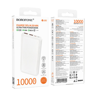 Batteria Esterna Borofone BJ80A Clever, 10000mAh, 22.5W, QC + PD, 1 x USB-C - 2 x USB-A, Bianca